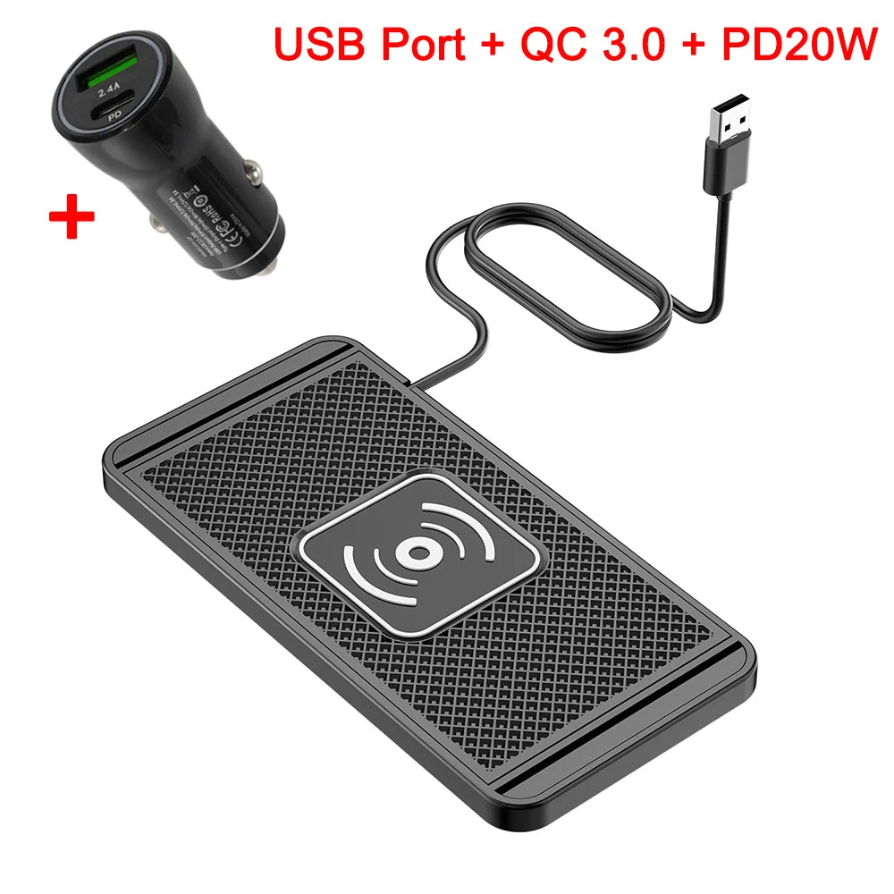 Fast Wireless Car Charger Pad for iPhone 16-12 & Samsung S24/S23 Series