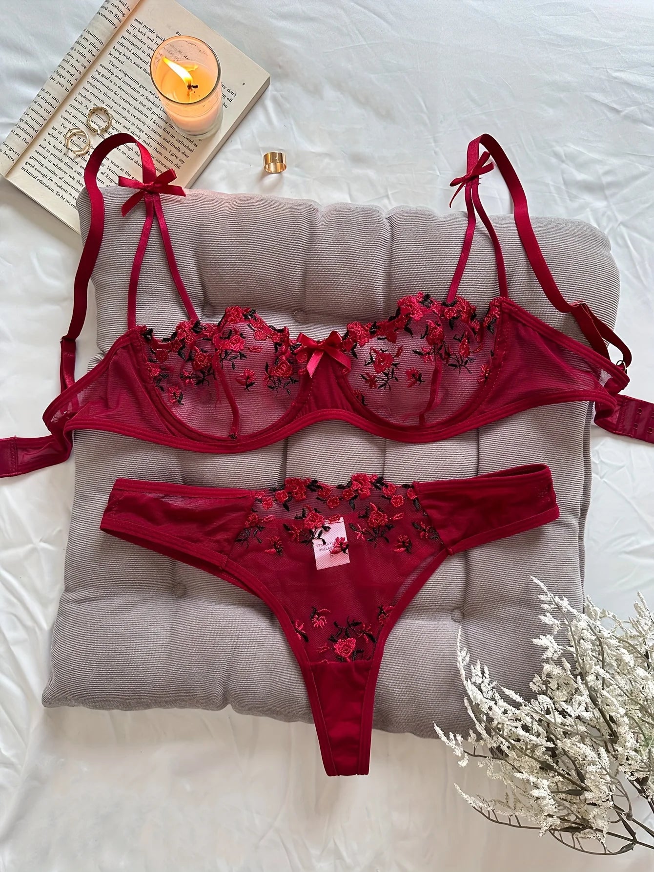 Dreamy Floral Embroidery Lingerie Set – See Through Bra & Panty Set