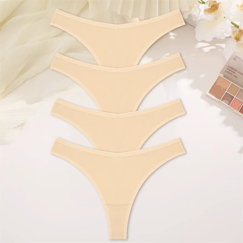 4PCS Women's Cotton Thongs Panty Set – Sexy Low Waist G-String Underwear