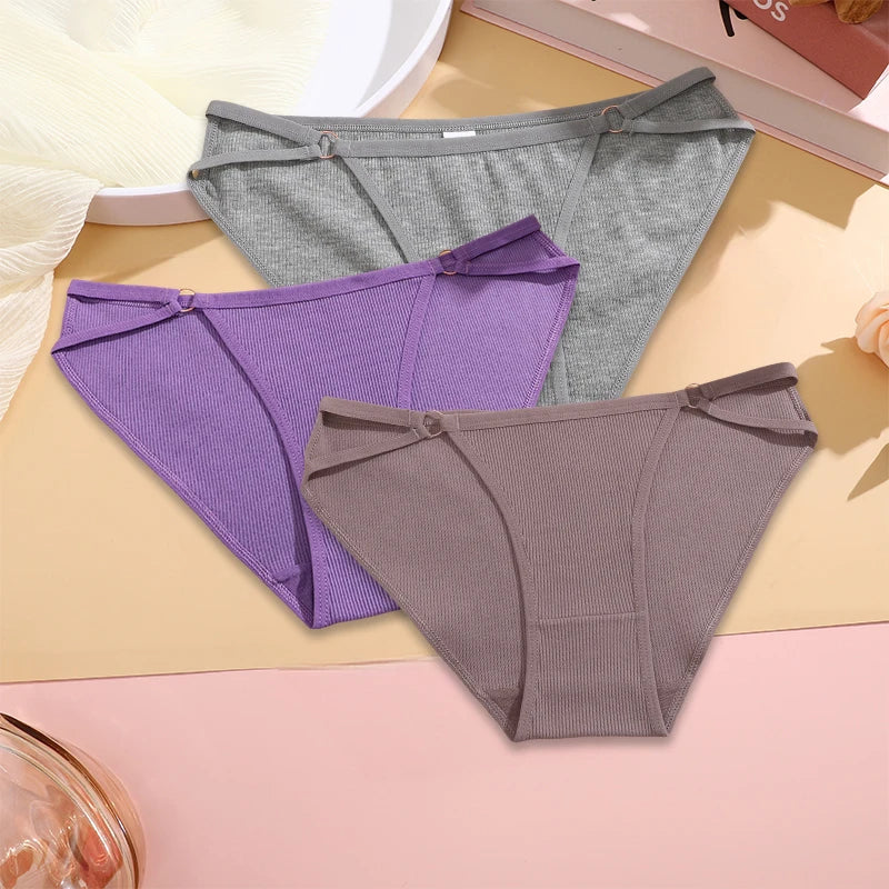 3PCS Set Women’s Cotton Panty – Low Rise Briefs with Button Design