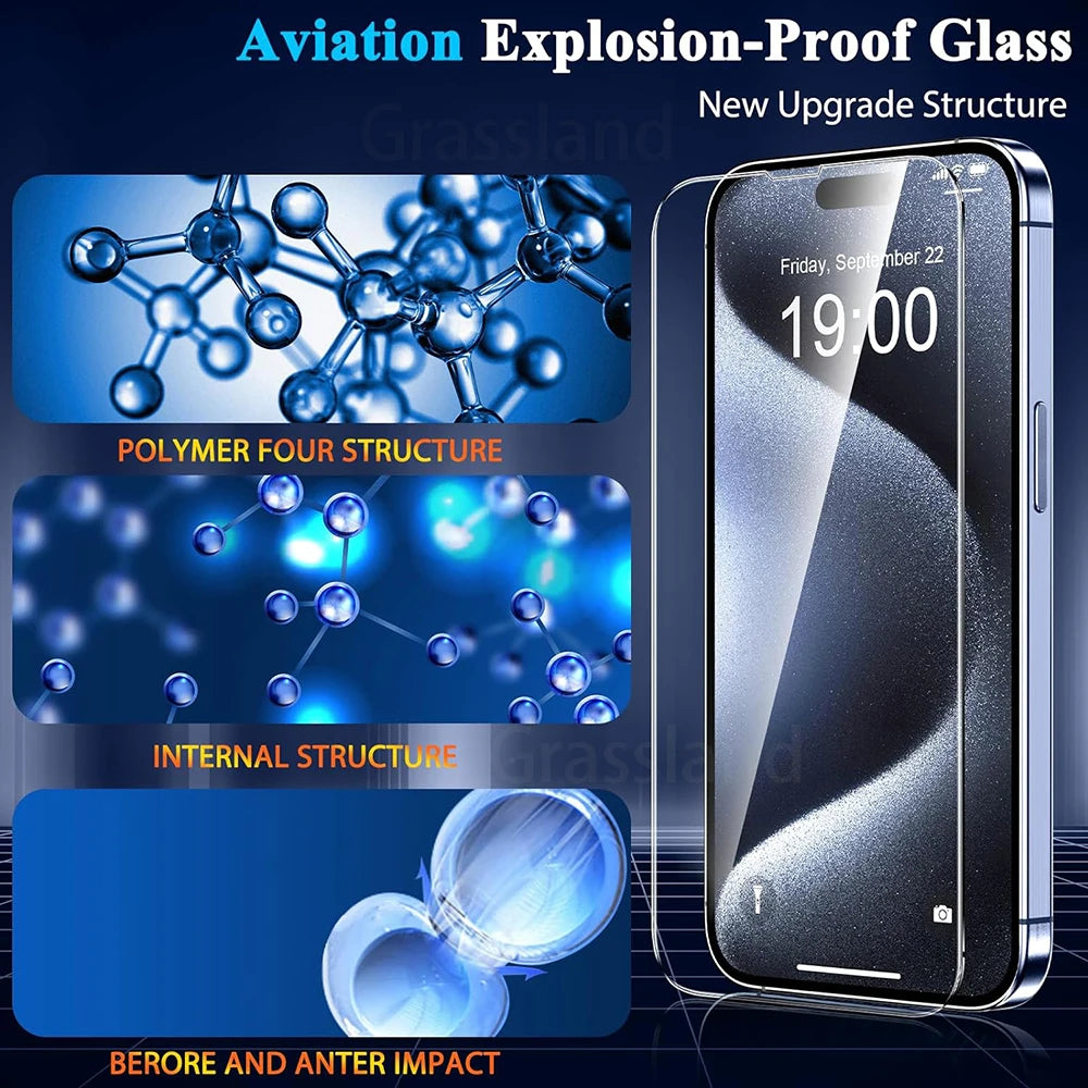 4Pcs Tempered Glass Screen Protector for iPhone 16 15 14 13 12 11 Pro Max - Full Coverage
