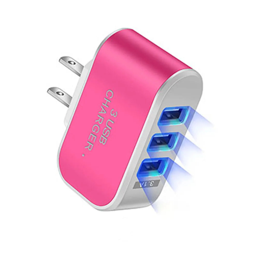 3-Port USB LED Travel Charger Adapter β Portable, Fast Charging, Universal for All Phones