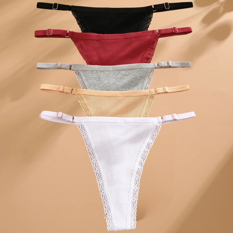 5Pcs Set Cotton G-String Thong Panty – Adjustable Waist T-Back Lingerie