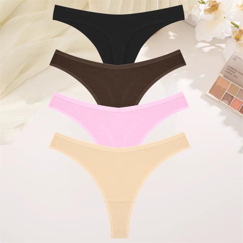 4PCS Women's Cotton Thongs Panty Set – Sexy Low Waist G-String Underwear
