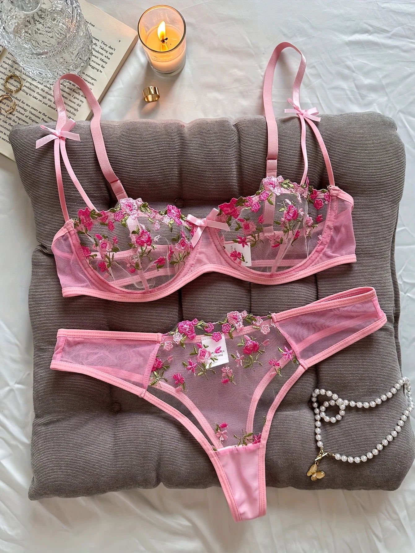 Dreamy Floral Embroidery Lingerie Set – See Through Bra & Panty Set