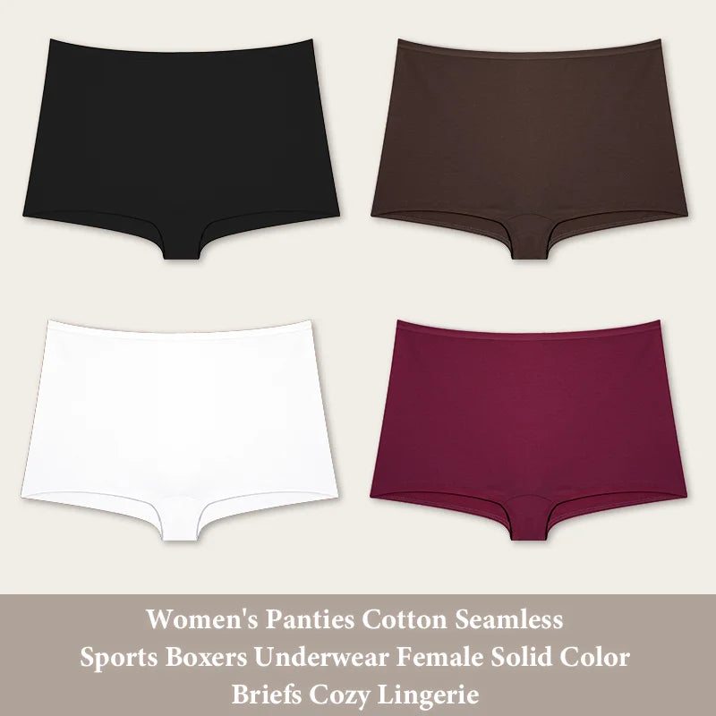 4PCS Women's Seamless Cotton Boxer Briefs Set – Soft & Sporty Boyshort Panty Underwear XS-XL