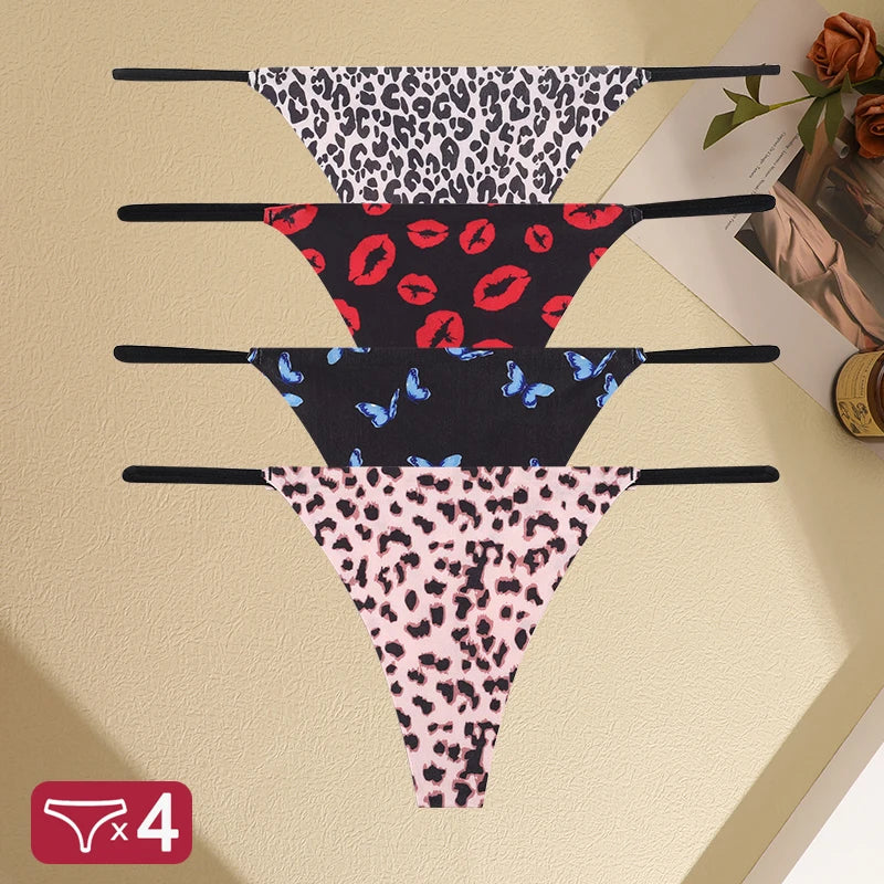 4PCS Seamless Print Thong Panty Set – Sexy, Low Waist, Ultra-Comfortable