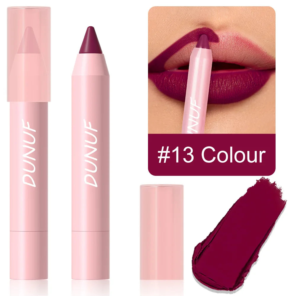 18-Color Waterproof Lipstick Pencil – Matte, Long-Lasting & Non-Stick Cup