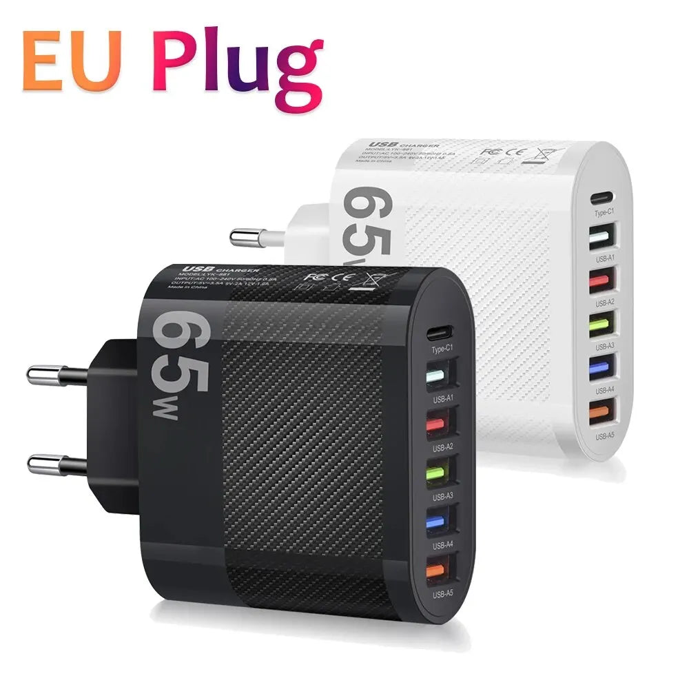 5-Port 3.1A USB Wall Charger QC 3.0 Fast Charging Adapter for iPhone, Xiaomi, Samsung