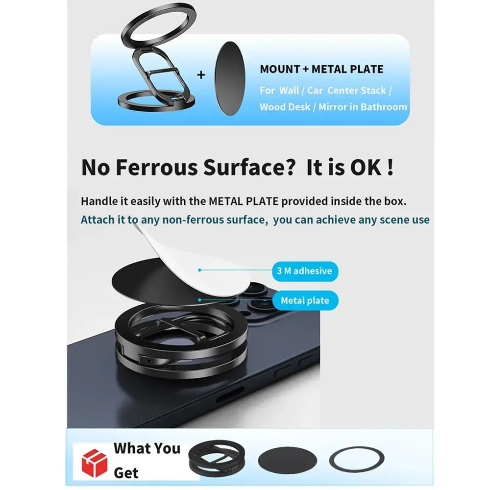 Double Sided Magnetic Ring Holder Kickstand – MagSafe Phone Grip for Car, Gym, Desk