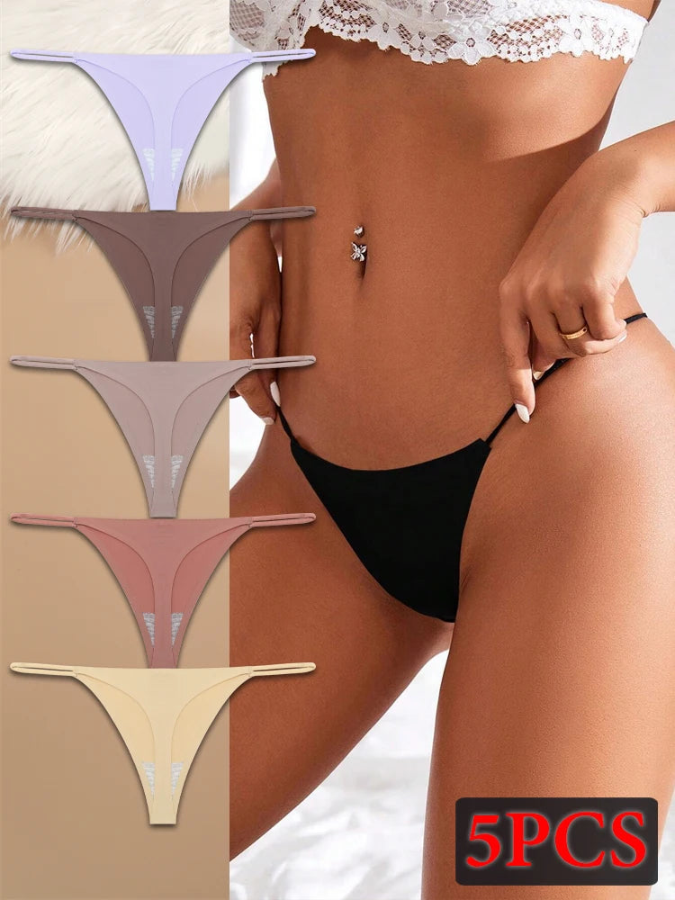 5PCS Seamless Ice Silk Thongs Panty – Ultra-Soft & Sexy Low Waist G-Strings