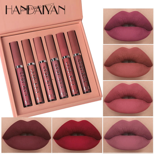 HANDAIYAN 6-Piece Matte Liquid Lipstick Gift Set – Long-Lasting & Non-Stick Cup Formula