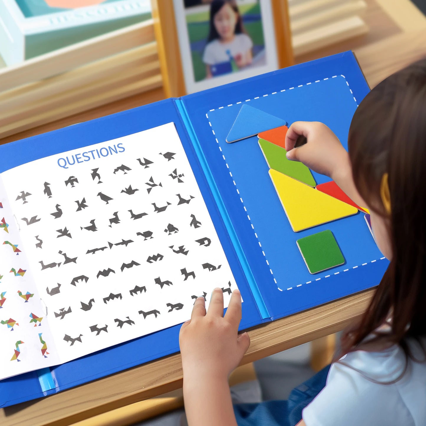 Magnetic Wooden Tangram Puzzle Book – Montessori Learning Toy for Kids