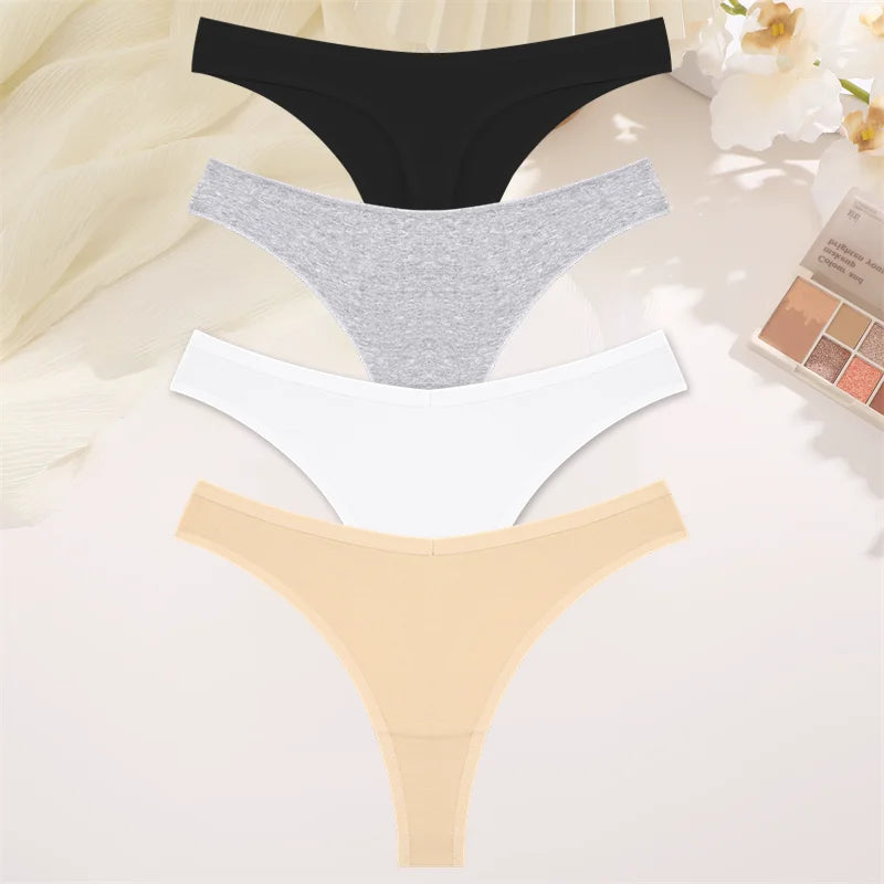 4PCS Women's Cotton Thongs Panty Set – Sexy Low Waist G-String Underwear