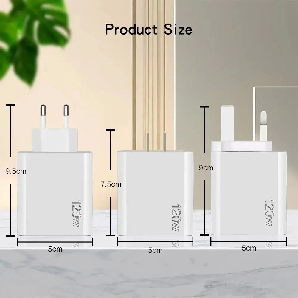 Type-C 120W USB Wall Charger 5 Ports Fast Charging Adapter | Rapid Charging for iPhone, Android & More