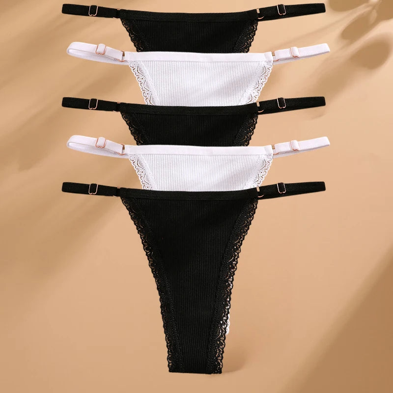 5Pcs Set Cotton G-String Thong Panty – Adjustable Waist T-Back Lingerie