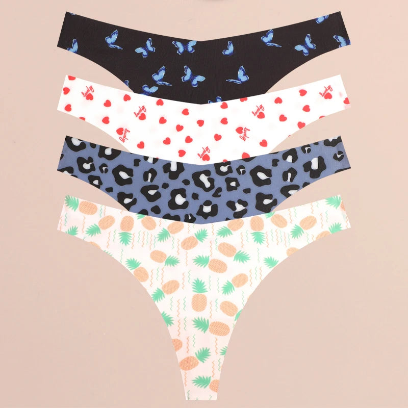 4Pcs Seamless Print Thongs Set – Ultra Soft & Sexy Comfort Fit Women’s Underwear