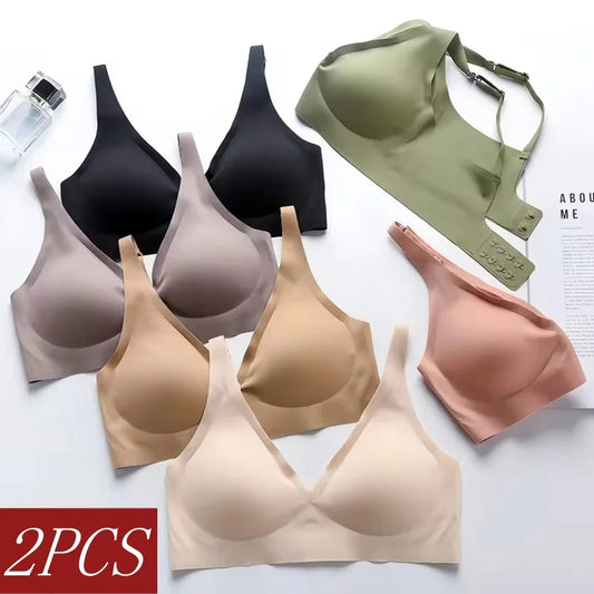 2Pcs/Set Seamless Push Up Bras – Wireless Soft Padded Lingerie Set for Women
