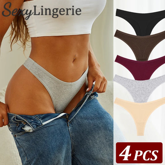 4PCS Women's Cotton Thongs  Panty Set – Sexy Low Waist G-String Underwear