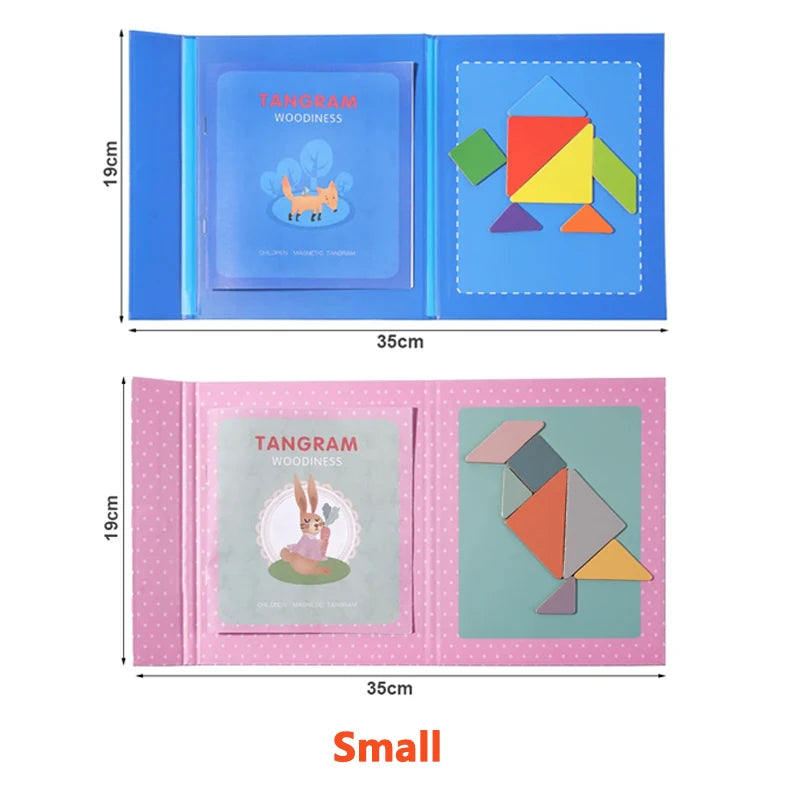 Magnetic Wooden Tangram Puzzle Book – Montessori Learning Toy for Kids
