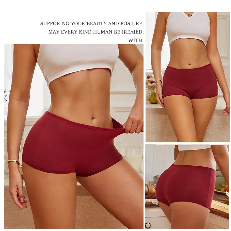 4PCS Women's Seamless Cotton Boxer Briefs Set – Soft & Sporty Boyshort Panty Underwear XS-XL