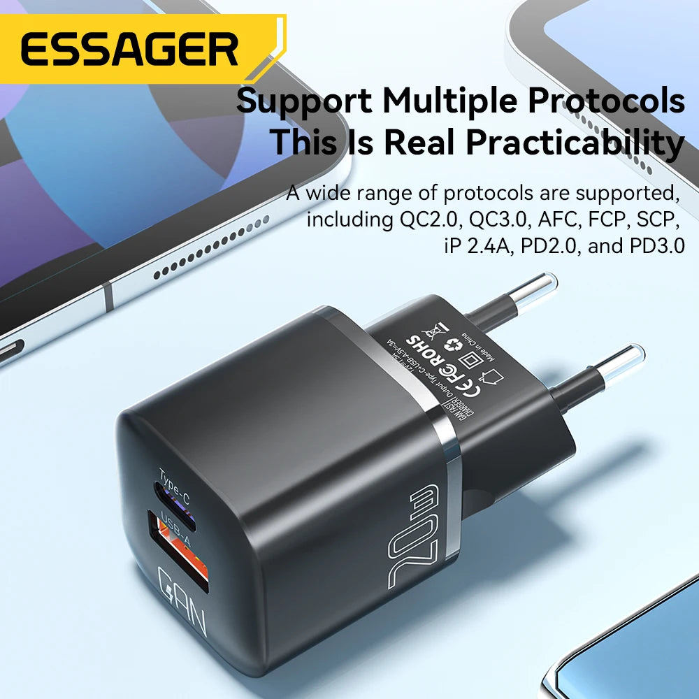 Essager 20W GaN Fast Charger | USB-C PD Quick Charge for iPhone & iPad