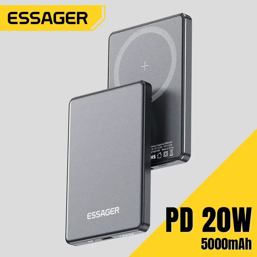 Essager 20W MagSafe Magnetic Wireless Power Bank – Ultra Slim 5000mAh Fast Charger for iPhone 16/15/14/13