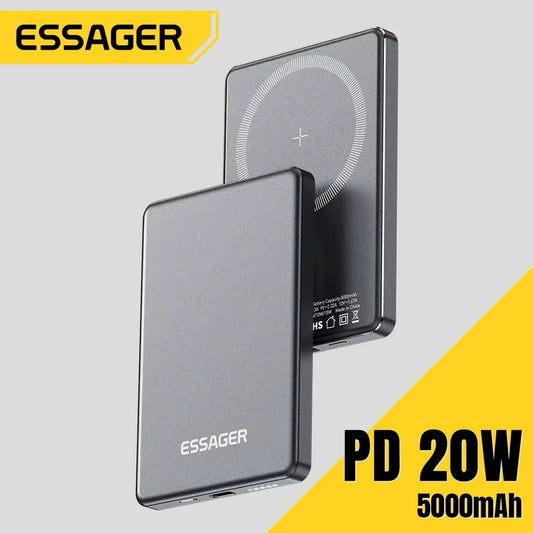Essager 20W  MagSafe Magnetic Wireless Power Bank – Ultra Slim 5000mAh Fast Charger for iPhone 16/15/14/13