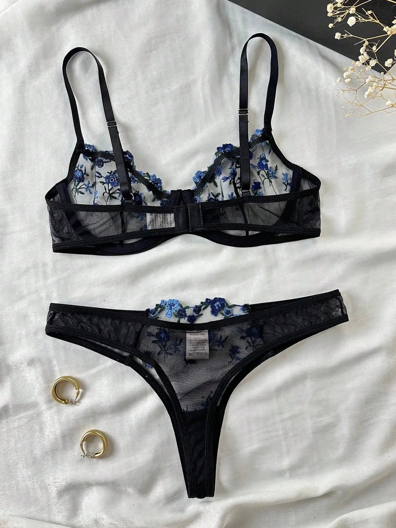 Embroidered Lace Lingerie Set – Erotic Embroidery Bra & Panty for Women