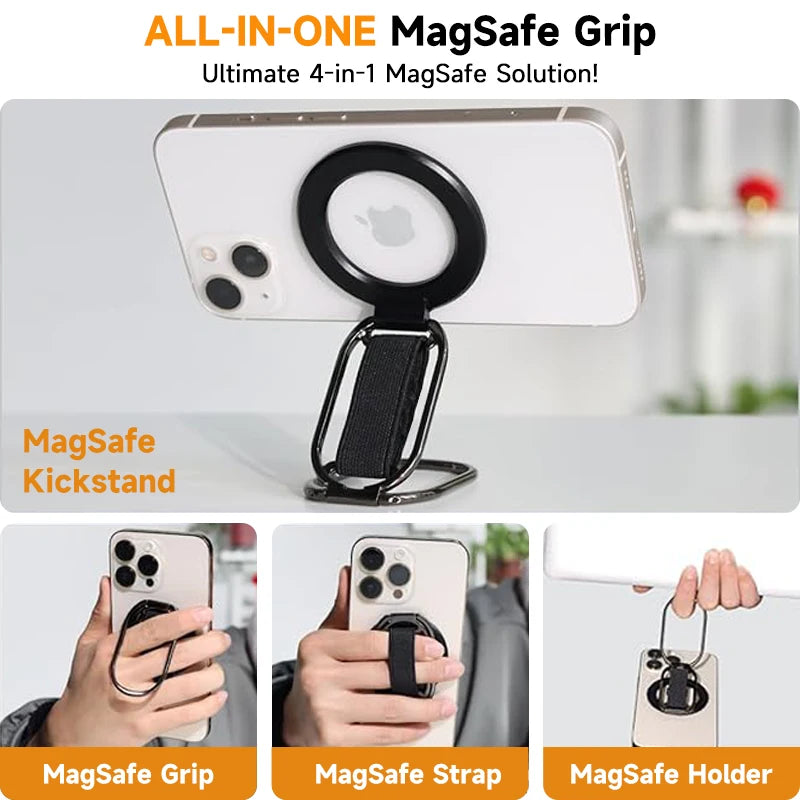 MagSafe Magnetic Phone Grip & Stand – 4-in-1 Rotatable Holder for iPhone 16/15/14/13/12