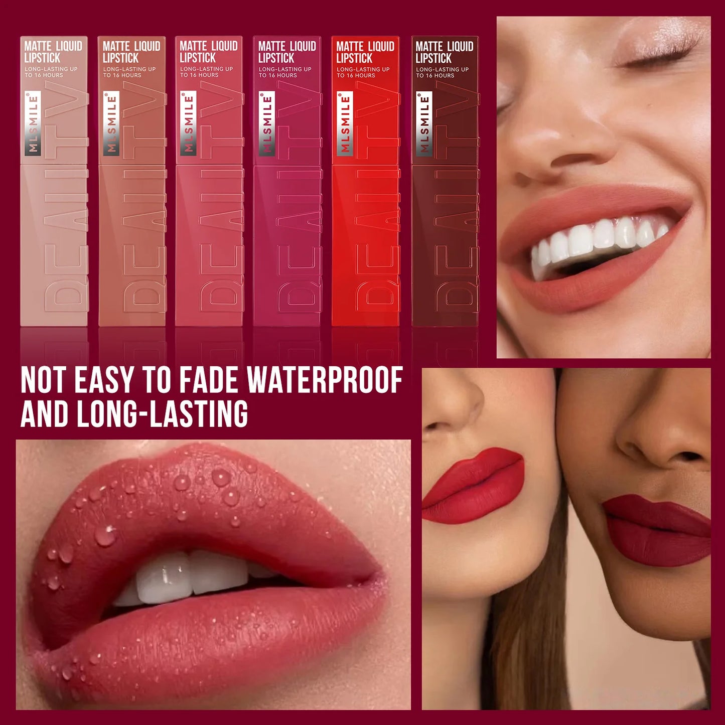 π MLSMILE 6-Color Matte Liquid Lipstick β Non-Stick, Matte & Long-Lasting!