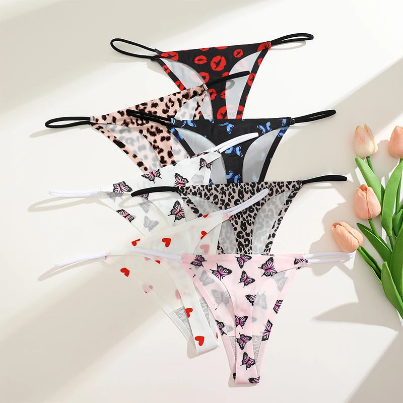 4PCS Seamless Print Thong Panty Set – Sexy, Low Waist, Ultra-Comfortable