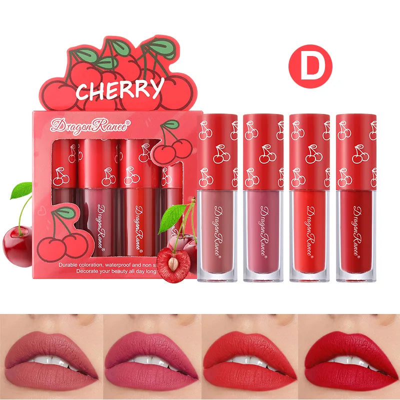 Mini Velvet Matte Lip Gloss 4Pcs Set – Long-Lasting, Non-Stick & Fruit Scented