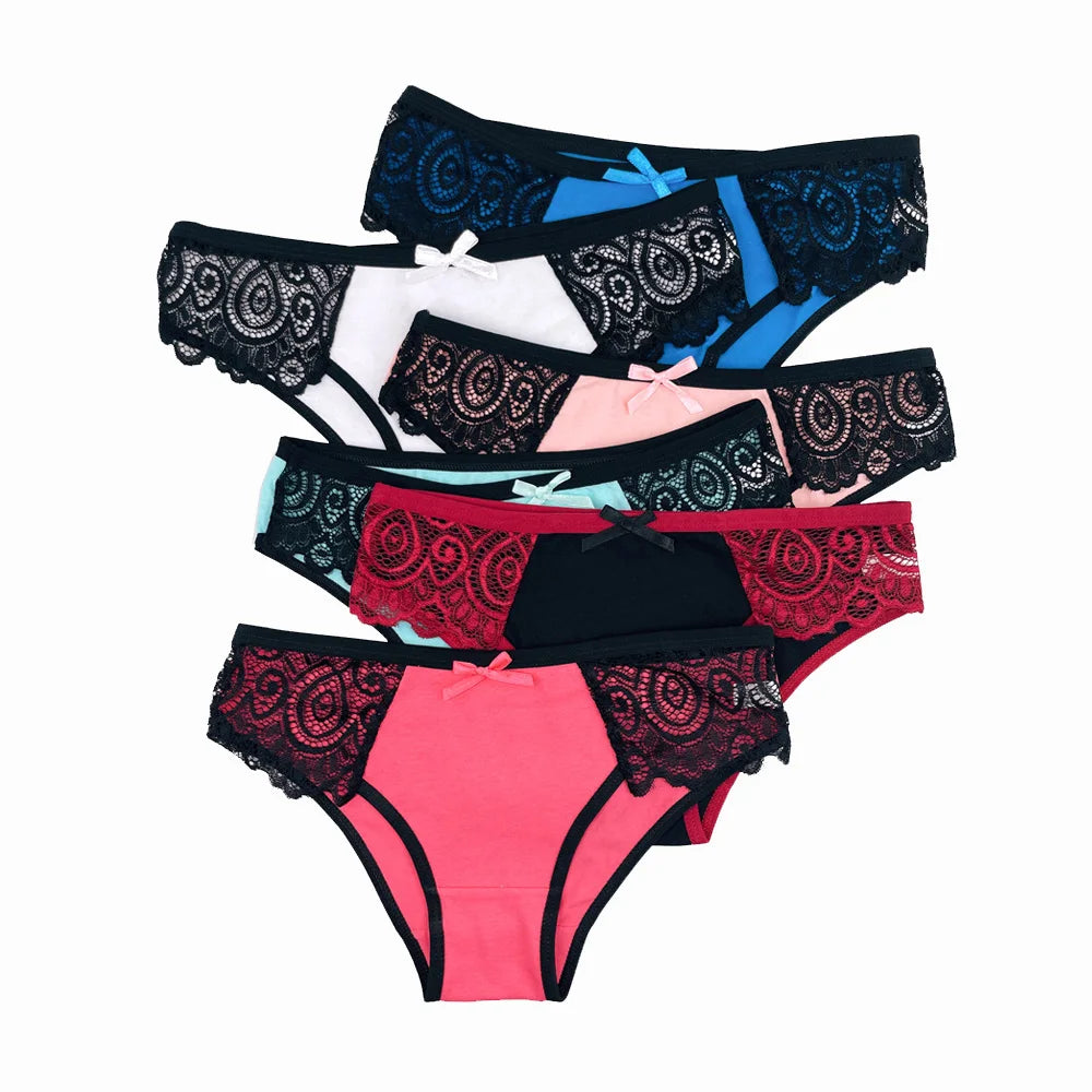 5PCS Set Stylish Lace Panty – Low Rise Cotton Briefs for Women