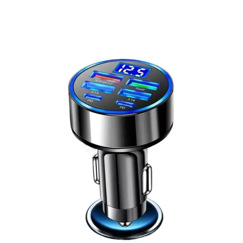6-in-1 USB-C 350W Super Fast Car Charger with Voltage Display & Dual PD Fast Charging for iPhone/Samsung/More