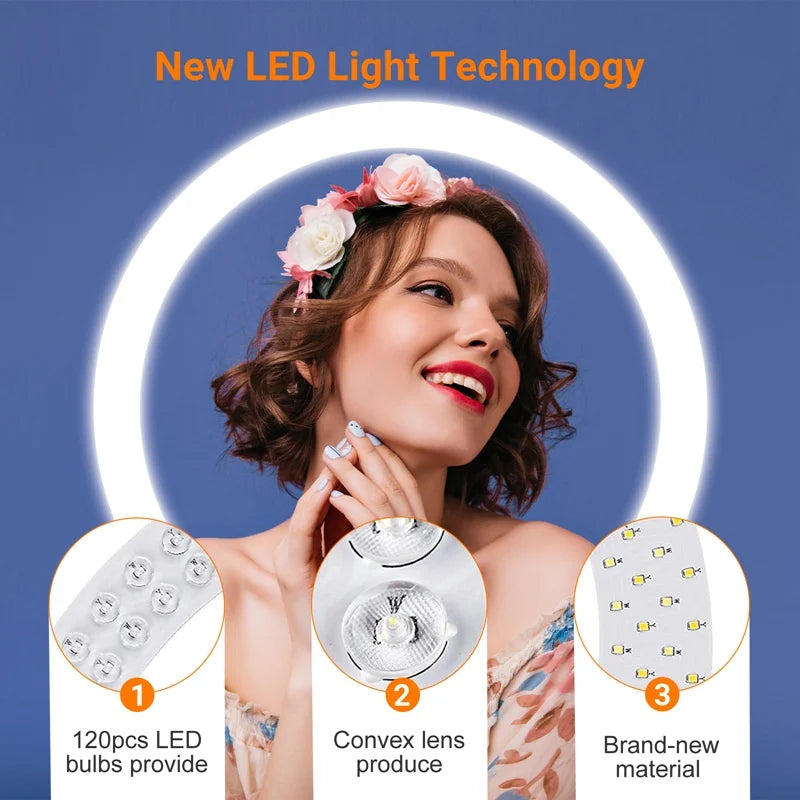 18 inch LED Ring Light with Tripod – 55W Dimmable for Makeup, Vlogging & Photography
