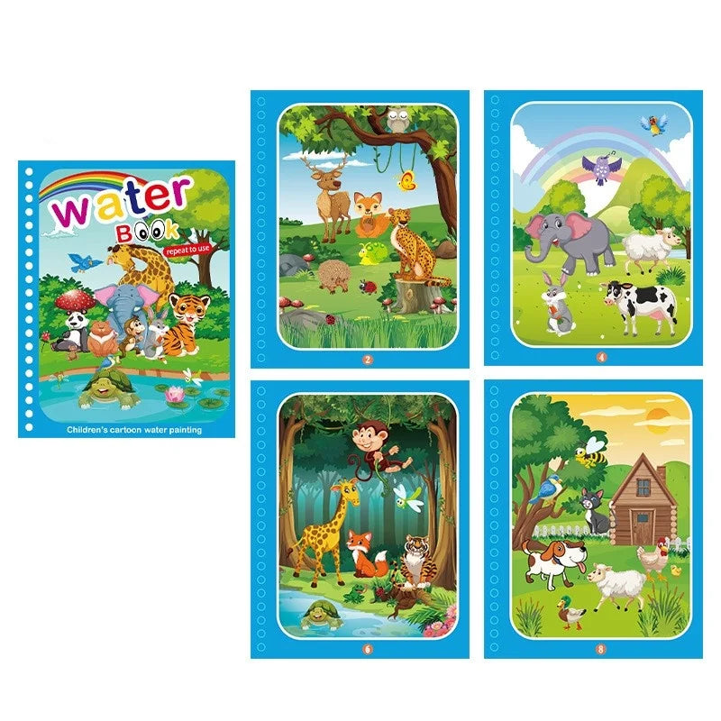 1P Reusable Water Drawing Book - Mess-Free Magic Painting Pad with Refillable Water Pen