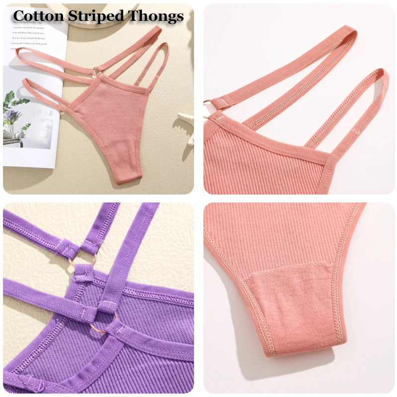 4Pcs Double Belt Thongs Panty Set – Cotton , Low Waist, Breathable Comfort Underwear For Women