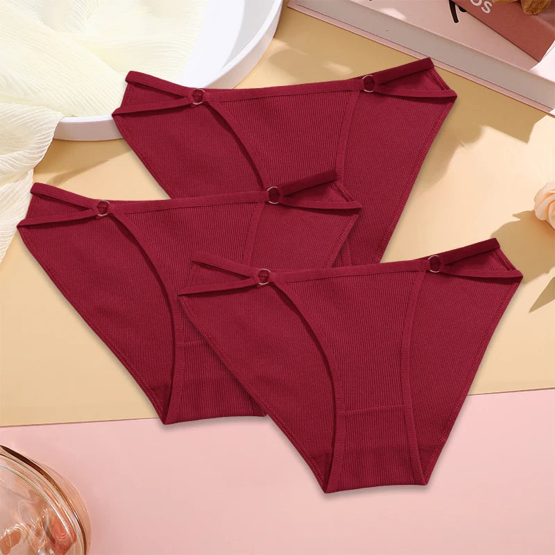 3PCS Set Women’s Cotton Panty – Low Rise Briefs with Button Design