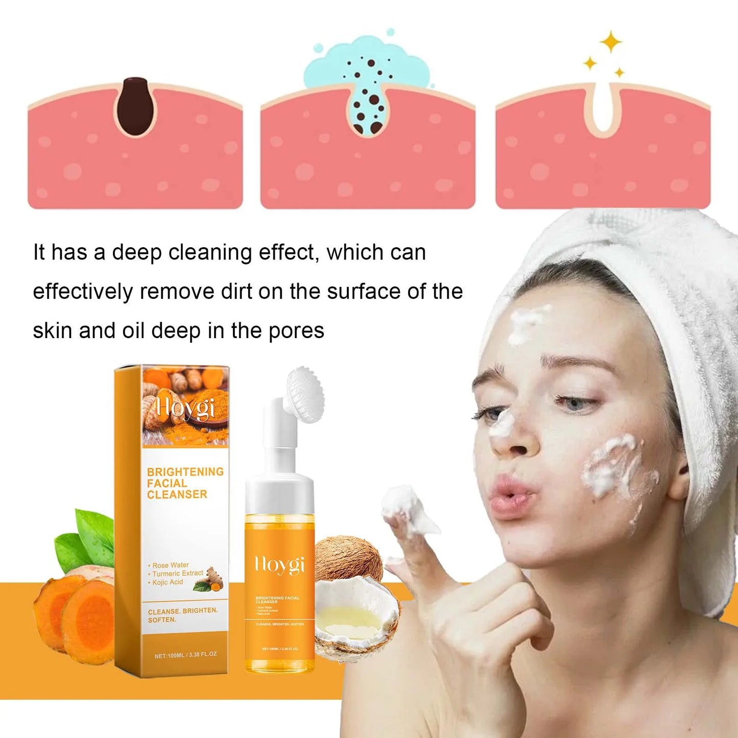 Turmeric Facial Cleanser – Anti-Acne , Pore Cleansing , Oil Control Formula, Skin Brightening, & Rejuvenation Foam Wash