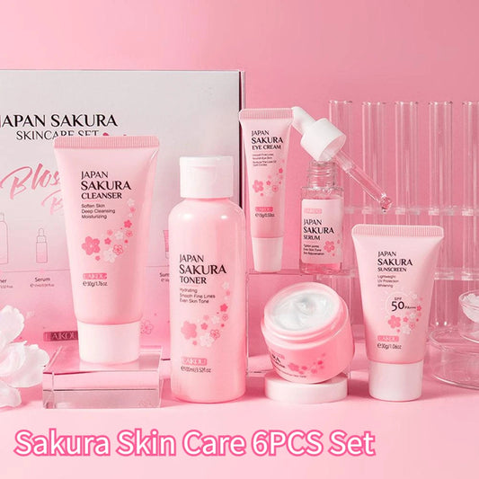 6PCS Sakura Skin Care Gift Set – Face Cream, Serum, Toner & More for Glowing Skin