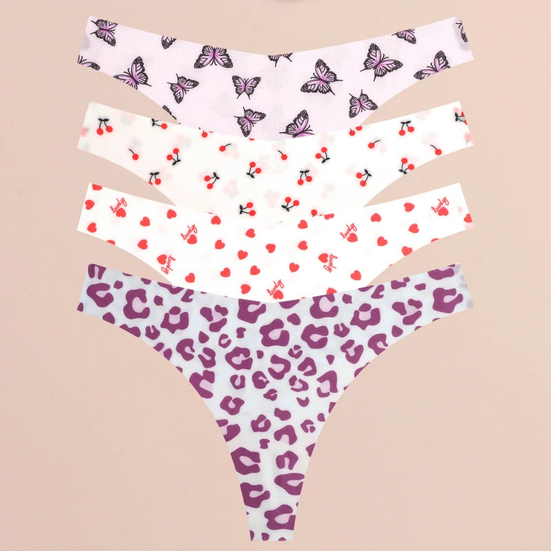 4Pcs Seamless Print Thongs Set – Ultra Soft & Sexy Comfort Fit Women’s Underwear