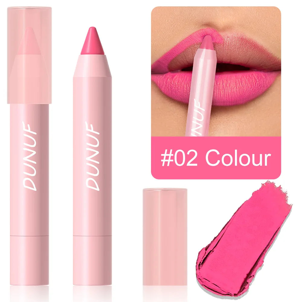 18-Color Waterproof Lipstick Pencil – Matte, Long-Lasting & Non-Stick Cup