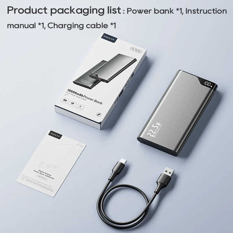 KUULAA 10000mAh 22.5W Fast Charging Power Bank – Compact & Powerful External Battery