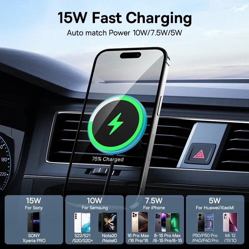Baseus 15W Magnetic Wireless Car Charger – Fast Charging Mount for iPhone 16/15/14/13