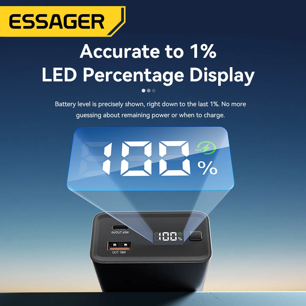 Essager 20000mAh Power Bank 65W PD Fast Charging for Phone, Laptop & Tablet
