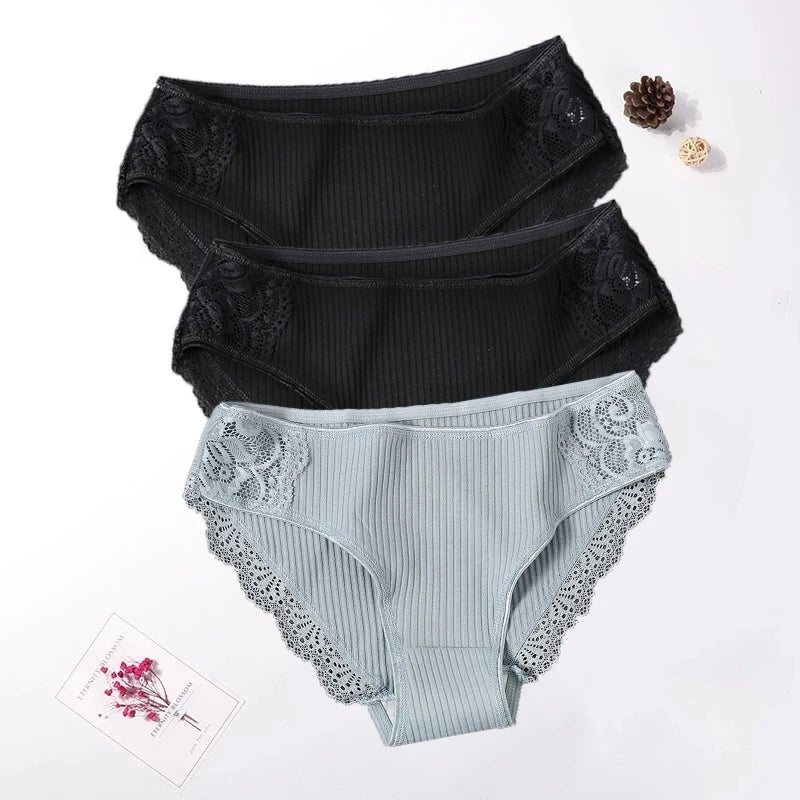 3PCS Set Floral Lace Cotton Panty – Soft & Sexy Women’s Briefs