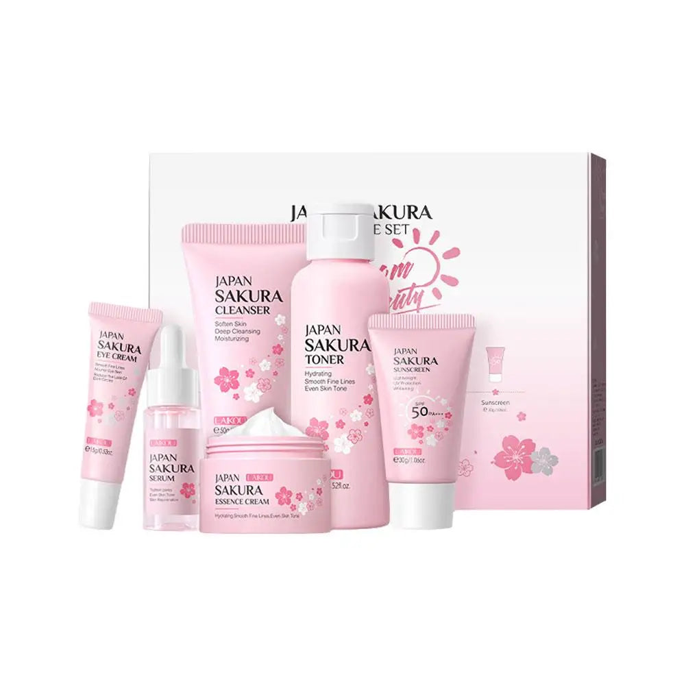 6PCS Sakura Skin Care Gift Set – Face Cream, Serum, Toner & More for Glowing Skin
