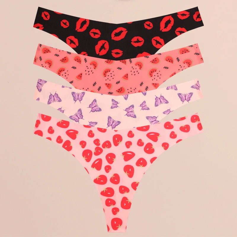 4Pcs Seamless Print Thongs Set – Ultra Soft & Sexy Comfort Fit Women’s Underwear