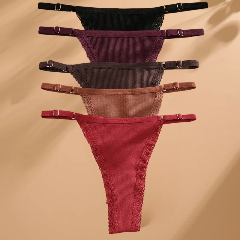 5Pcs Set Cotton G-String Thong Panty – Adjustable Waist T-Back Lingerie